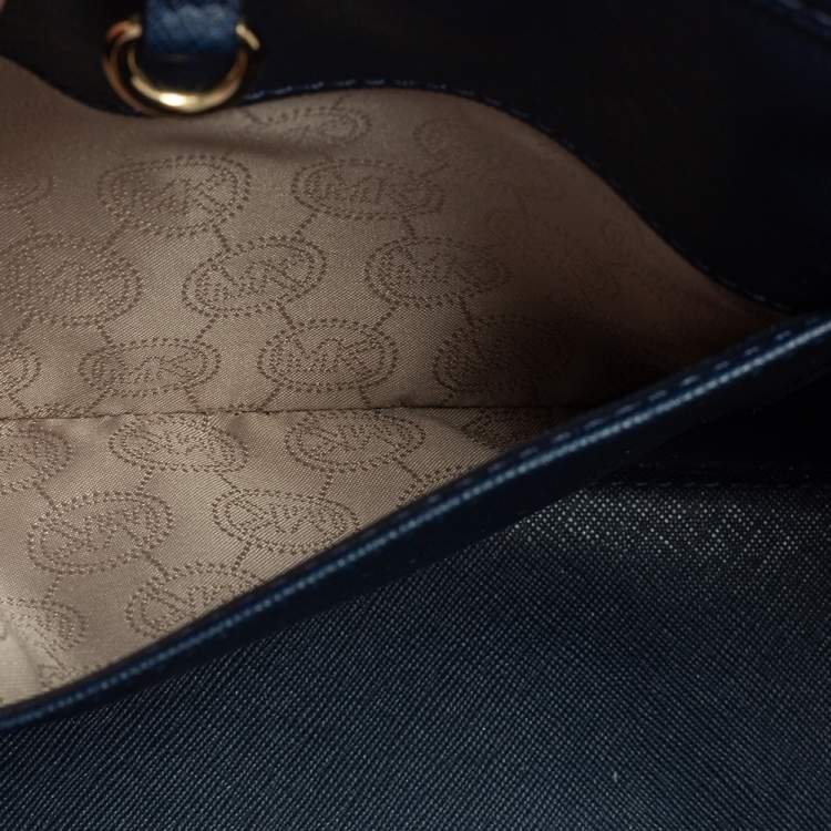 Pre Owned Michael Kors Navy Blue Leather Small Jet Set Travel Tote