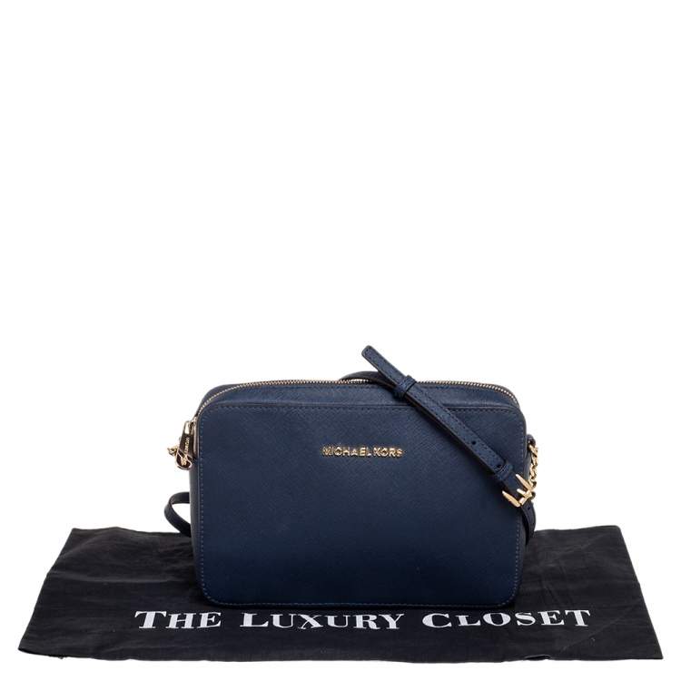 مملوكة مسبقًا Michael Kors Blue Saffiano Leather Jet Set Camera Crossbody Bag