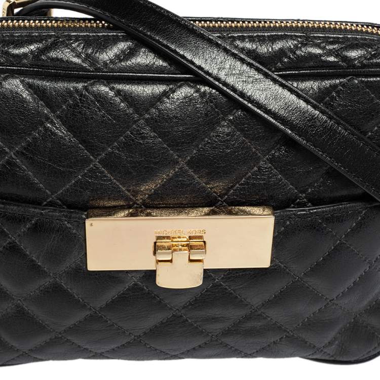 Pre Owned Michael Kors Black Quilted Leather Susannah Lock Messenger Bag