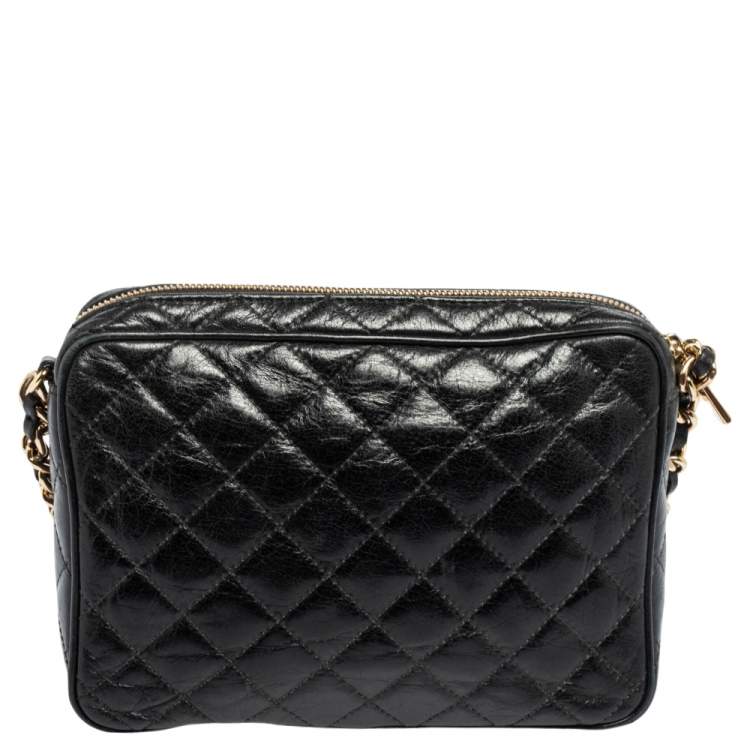 Pre Owned Michael Kors Black Quilted Leather Susannah Lock Messenger Bag
