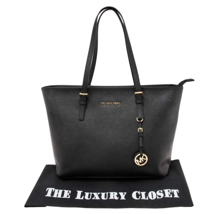 Pre Owned Michael Kors Black Saffiano Leather Jet Set Travel Tote