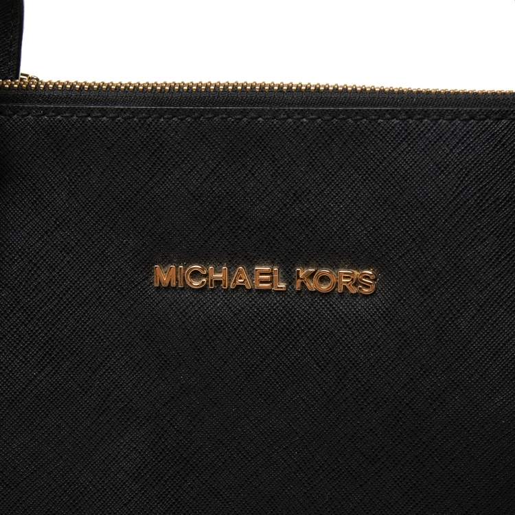مملوكة مسبقًا MICHAEL Michael Kors Black Saffiano Leather Medium Jet Set Top Zip Tote
