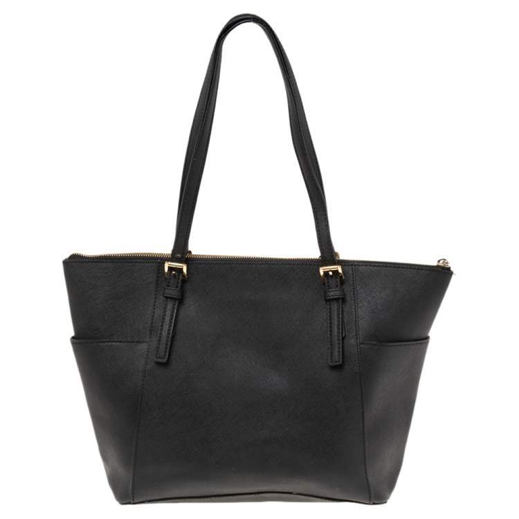 مملوكة مسبقًا MICHAEL Michael Kors Black Saffiano Leather Medium Jet Set Top Zip Tote