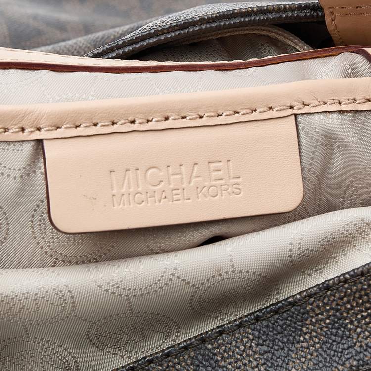 Pre Owned MICHAEL Michael Kors Dark Brown Signature Coated Canvas And Leather Jet Set Tote