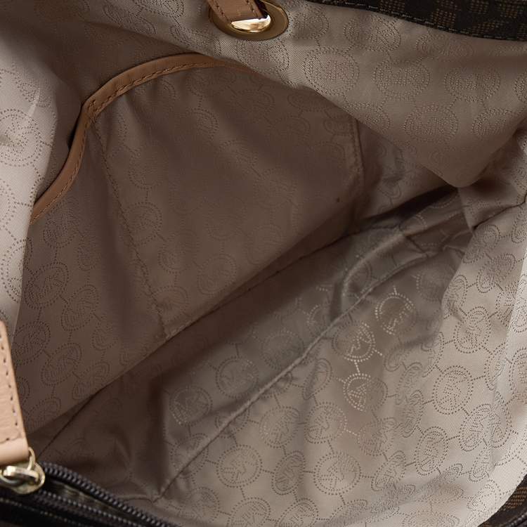 Pre Owned MICHAEL Michael Kors Dark Brown Signature Coated Canvas And Leather Jet Set Tote