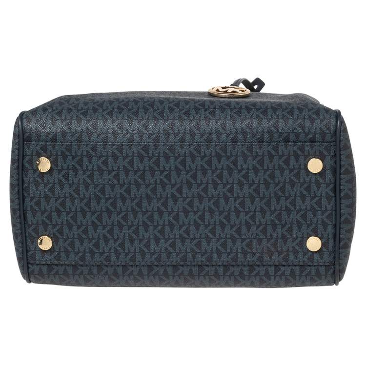 Pre Owned Michael Kors Blue Signature Coated Canvas Satchel