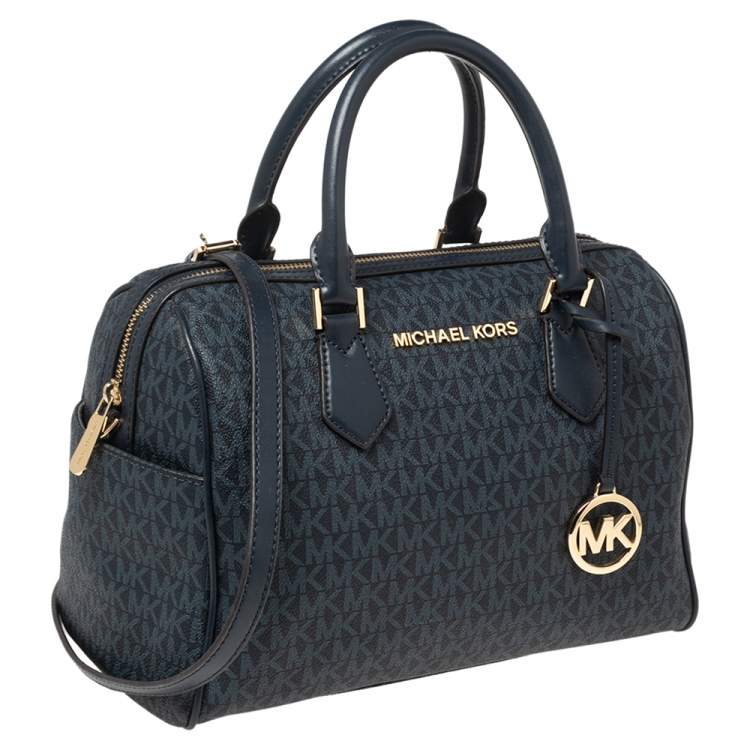 Pre Owned Michael Kors Blue Signature Coated Canvas Satchel