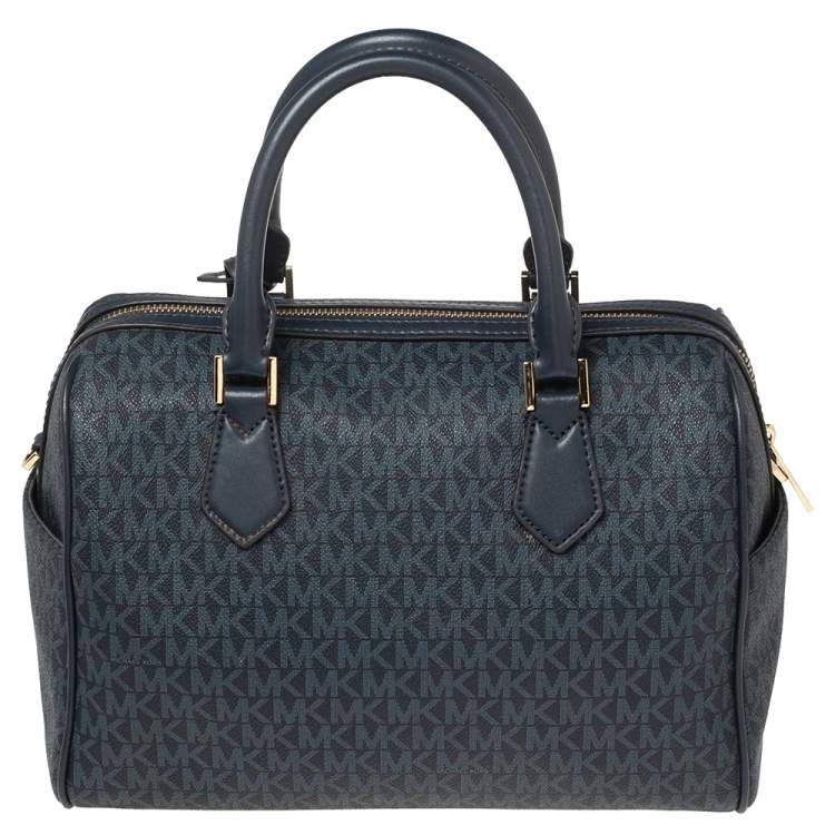 Pre Owned Michael Kors Blue Signature Coated Canvas Satchel