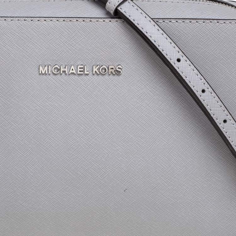Pre Owned Michael Kors Grey Saffiano Leather Large Jet Set Crossbody Bag 