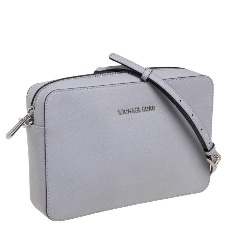 Pre Owned Michael Kors Grey Saffiano Leather Large Jet Set Crossbody Bag 