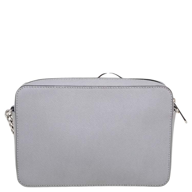 Pre Owned Michael Kors Grey Saffiano Leather Large Jet Set Crossbody Bag 
