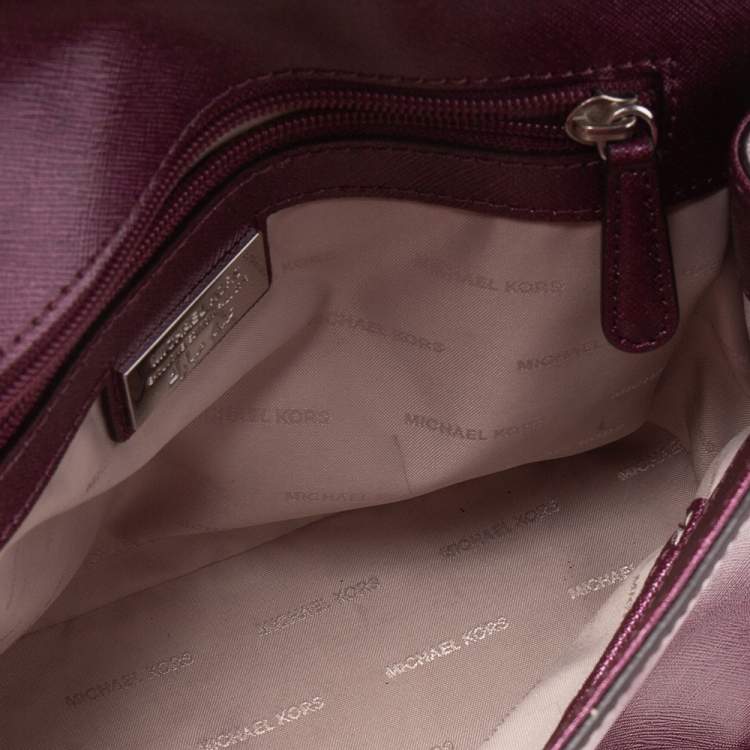 Pre Owned Michael Kors Metallic Purple Leather AVA Crystals Top Handle Bag