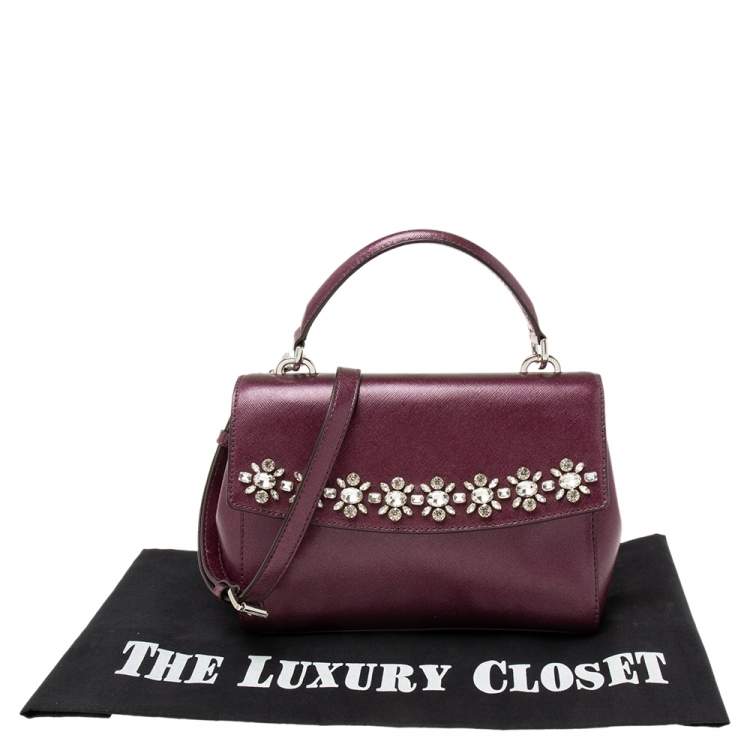 Pre Owned Michael Kors Metallic Purple Leather AVA Crystals Top Handle Bag
