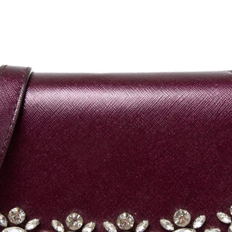 Pre Owned Michael Kors Metallic Purple Leather AVA Crystals Top Handle Bag