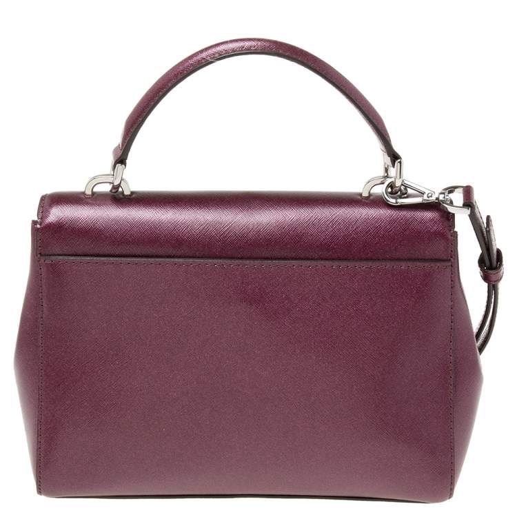 Pre Owned Michael Kors Metallic Purple Leather AVA Crystals Top Handle Bag
