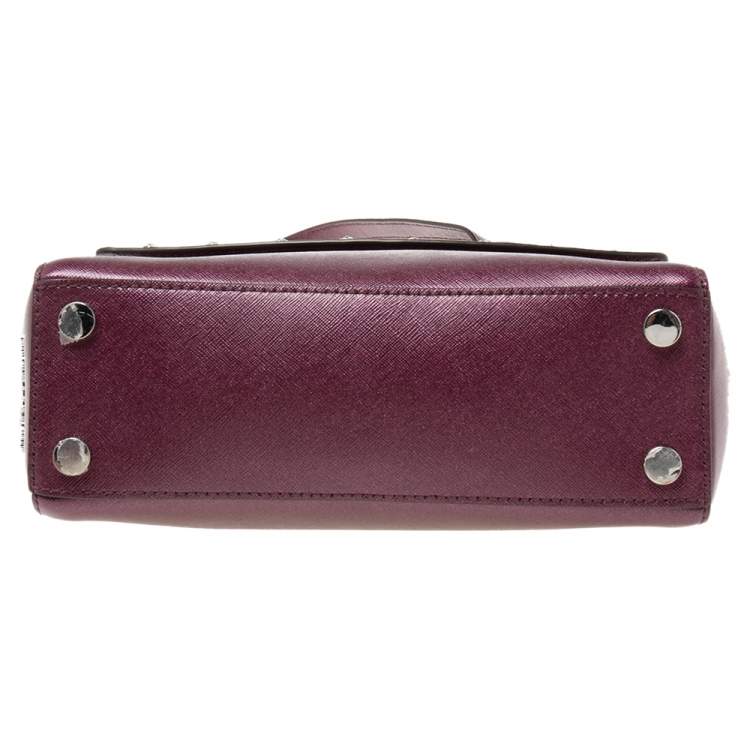Pre Owned Michael Kors Metallic Purple Leather AVA Crystals Top Handle Bag