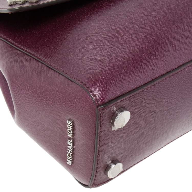 Pre Owned Michael Kors Metallic Purple Leather AVA Crystals Top Handle Bag