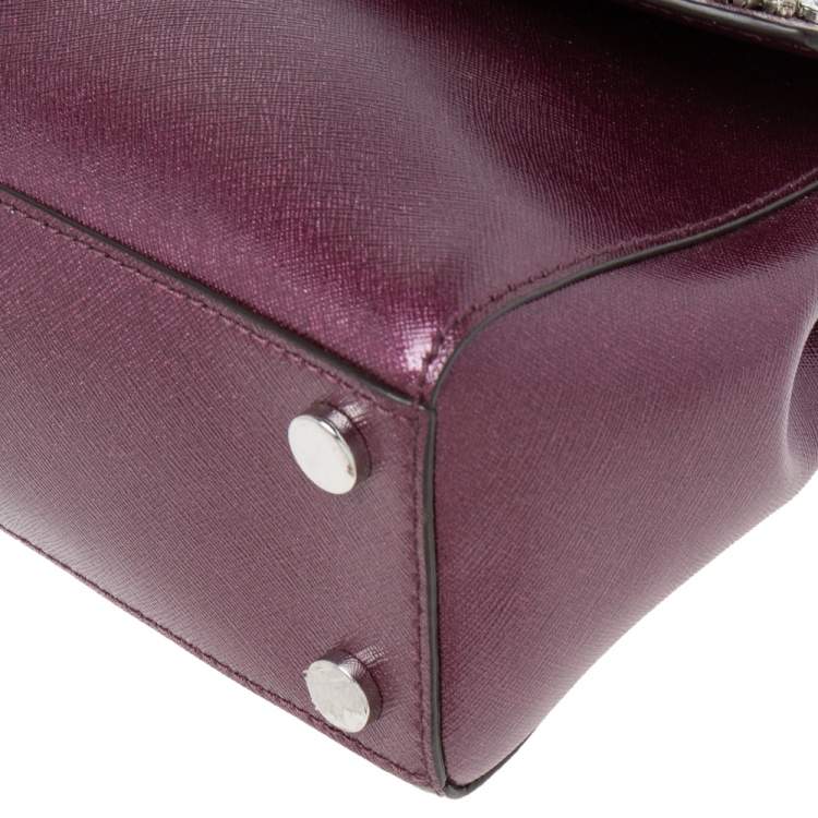Pre Owned Michael Kors Metallic Purple Leather AVA Crystals Top Handle Bag
