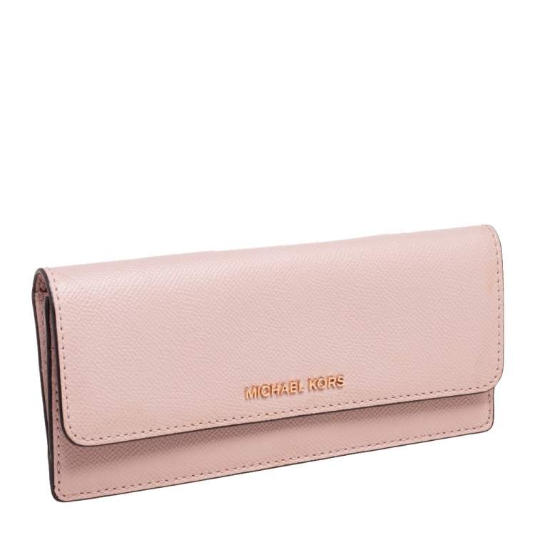 Pre Owned Michael Kors Dusty Pink Saffiano Leather Jet Set Travel Flat Wallet