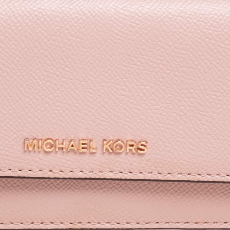 Pre Owned Michael Kors Dusty Pink Saffiano Leather Jet Set Travel Flat Wallet