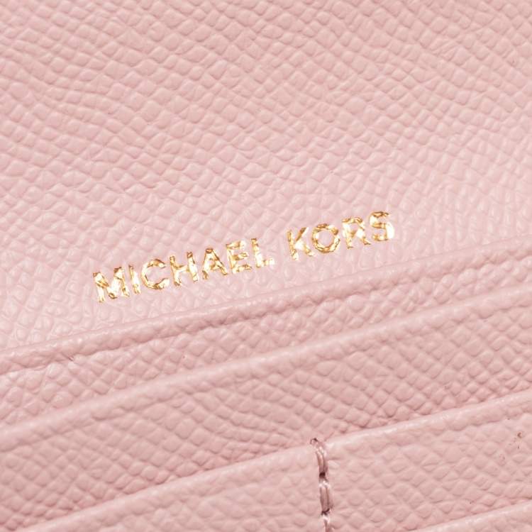 Pre Owned Michael Kors Dusty Pink Saffiano Leather Jet Set Travel Flat Wallet