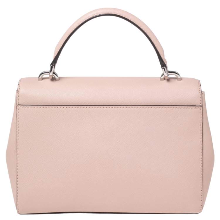 Pre Owned Michael Kors Beige Saffiano Leather Small Ava Crystals Embellished Top Handle Bag