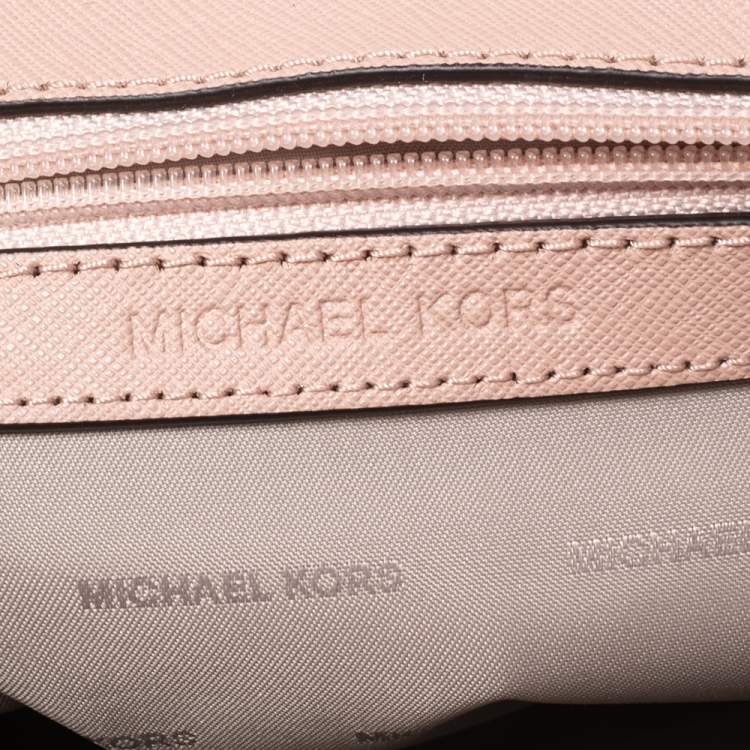 Pre Owned Michael Kors Beige Saffiano Leather Small Ava Crystals Embellished Top Handle Bag