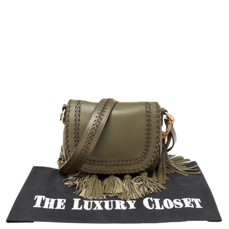 Pre Owned Michael Kors Olive Green Leather Moroccan Saddle Shoulder Bag