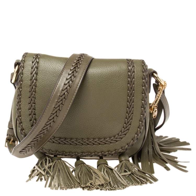 Pre Owned Michael Kors Olive Green Leather Moroccan Saddle Shoulder Bag