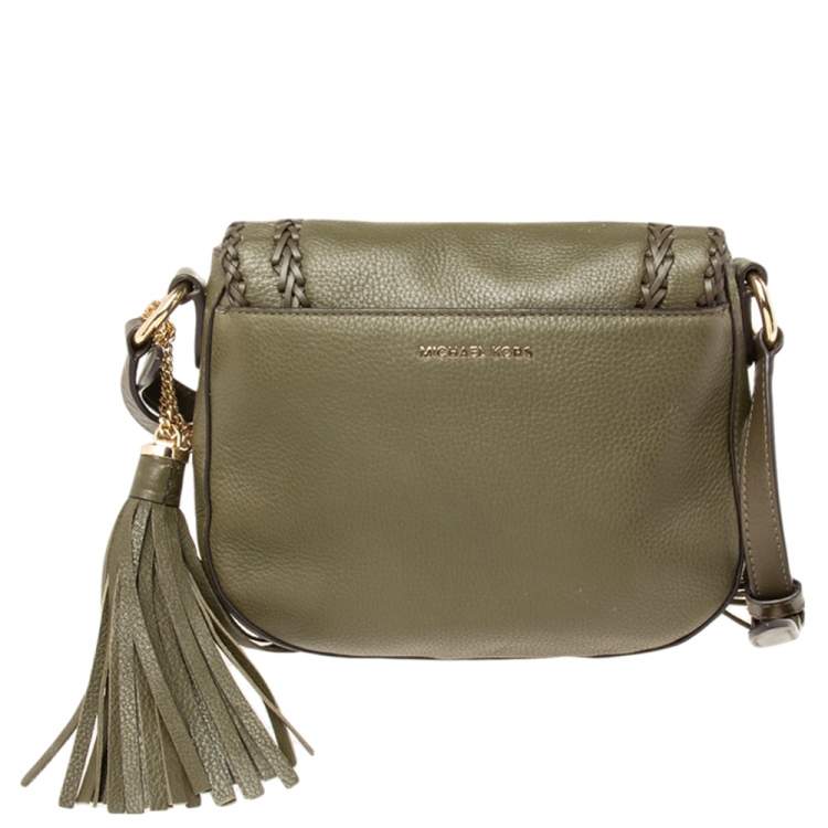 Pre Owned Michael Kors Olive Green Leather Moroccan Saddle Shoulder Bag