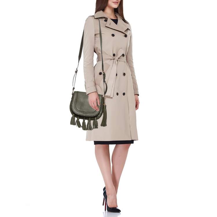 Pre Owned Michael Kors Olive Green Leather Moroccan Saddle Shoulder Bag