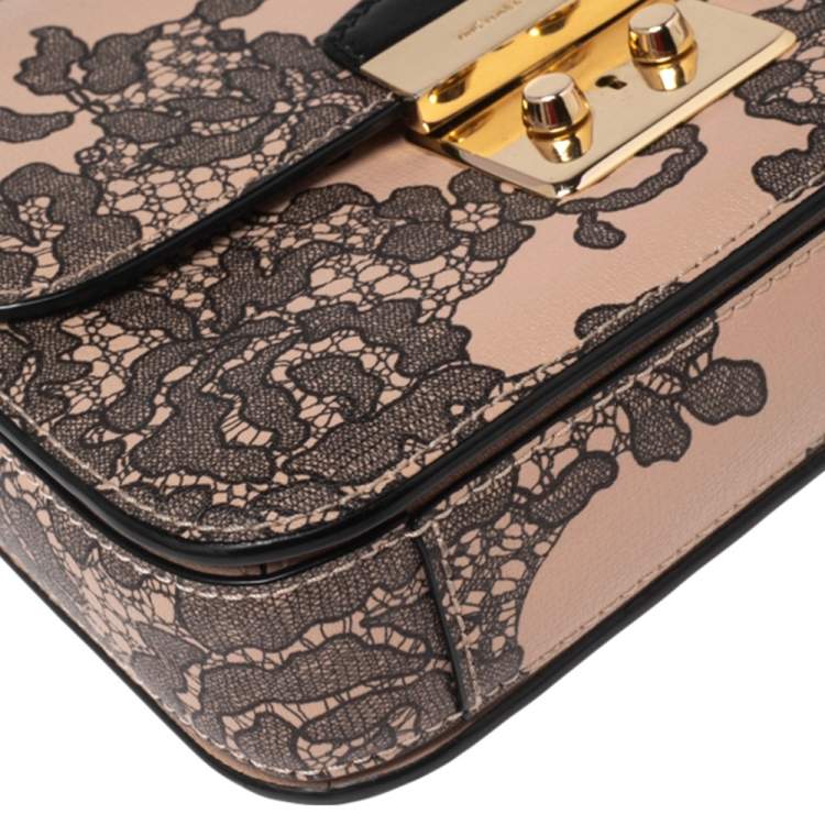 Pre Owned Michael Kors Beige Printed Leather Flap Shoulder Bag