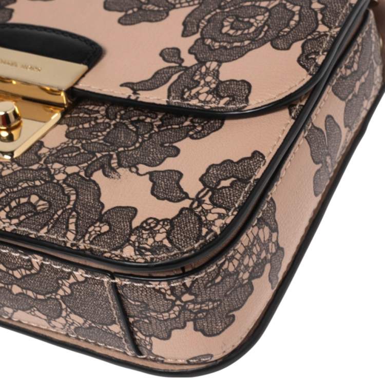 Pre Owned Michael Kors Beige Printed Leather Flap Shoulder Bag