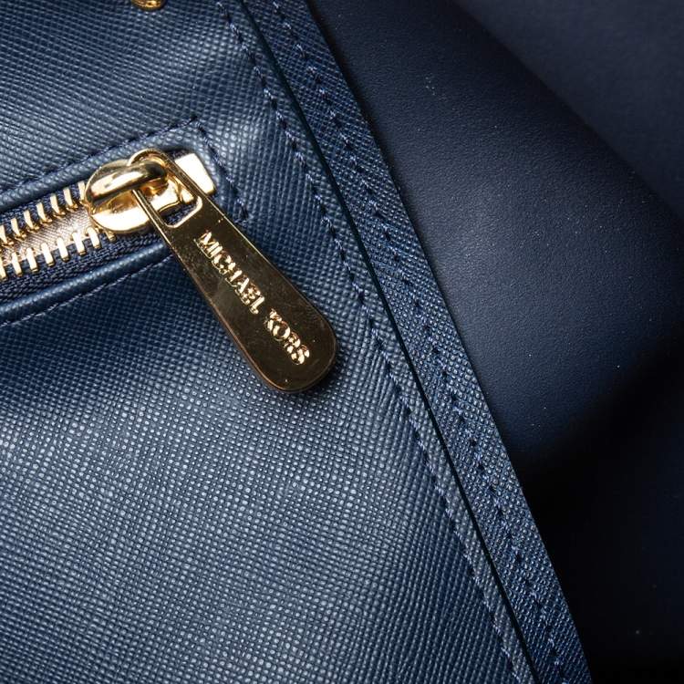 Pre Owned Michael Kors Blue Leather Jet Set Tote