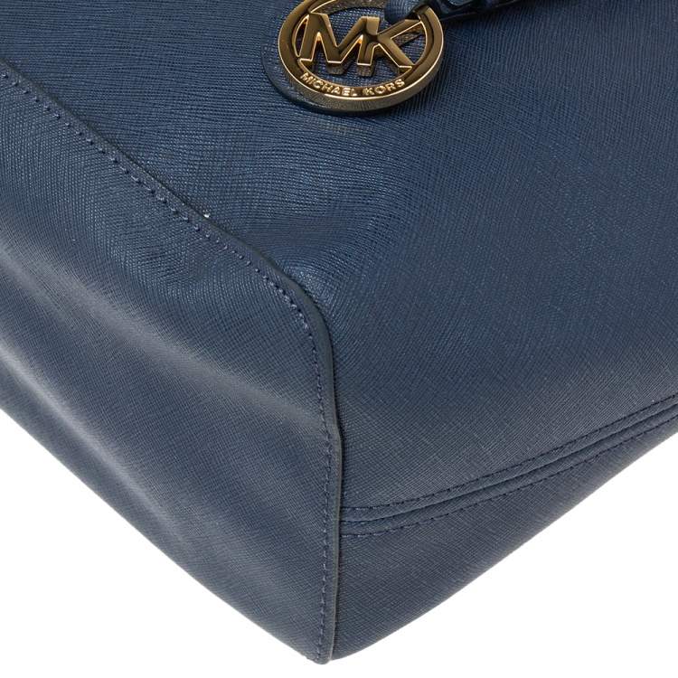 Pre Owned Michael Kors Blue Leather Jet Set Tote