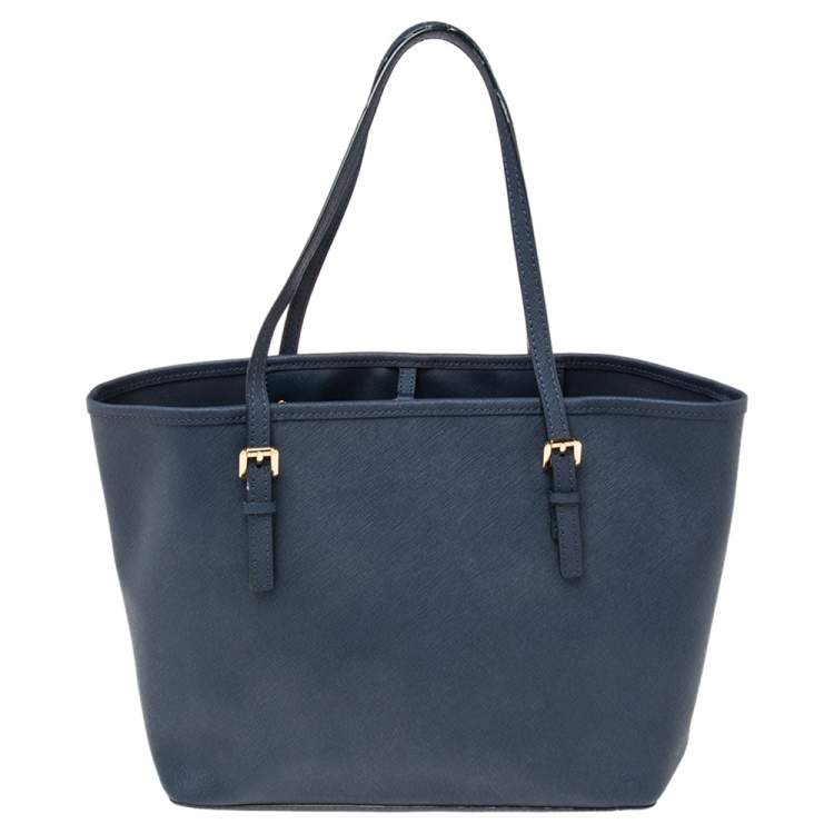 Pre Owned Michael Kors Blue Leather Jet Set Tote