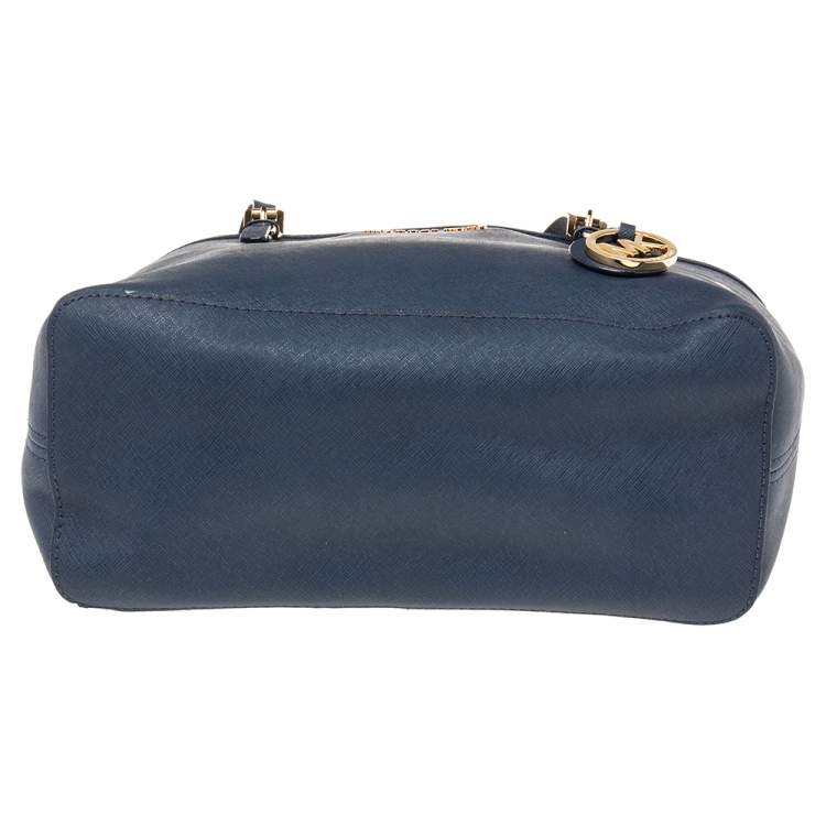 Pre Owned Michael Kors Blue Leather Jet Set Tote