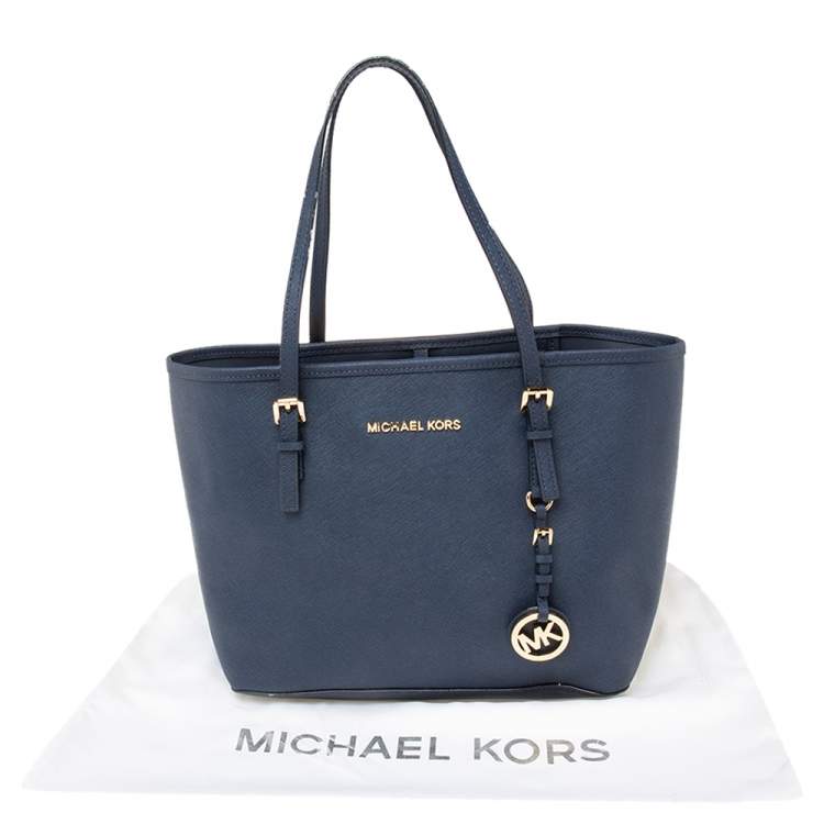 Pre Owned Michael Kors Blue Leather Jet Set Tote