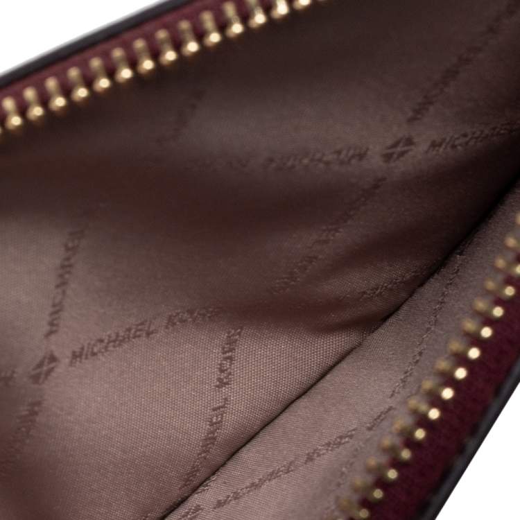Pre Owned Michael Kors Burgundy Saffiano Leather Jet Set Travel Wallet on Chain