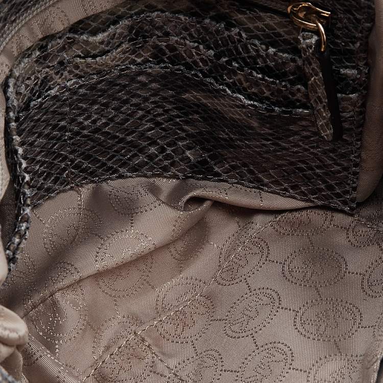 Pre Owned Michael Kors Grey Python Embossed Leather Slim Flap Chain Bag