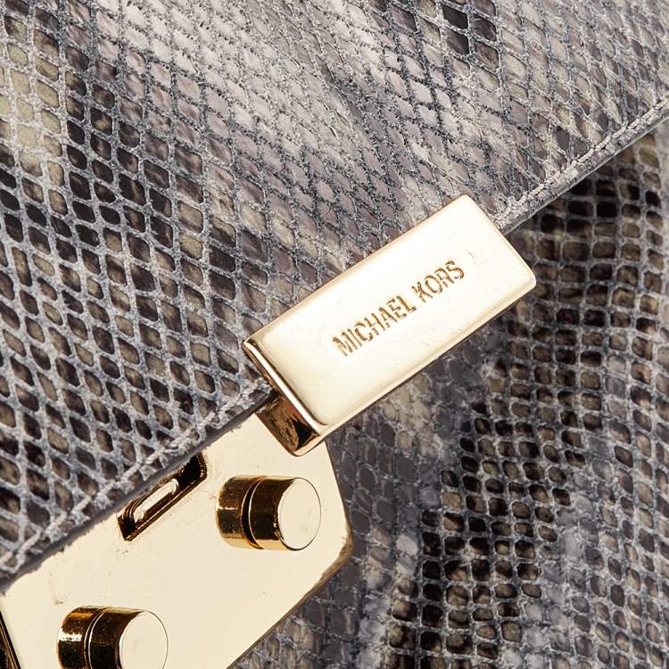 Pre Owned Michael Kors Grey Python Embossed Leather Slim Flap Chain Bag