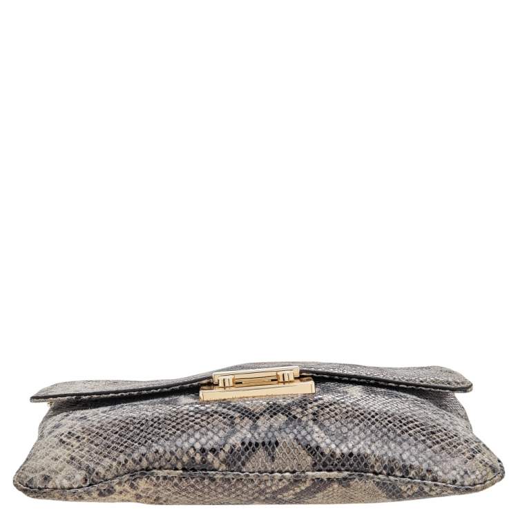 Pre Owned Michael Kors Grey Python Embossed Leather Slim Flap Chain Bag