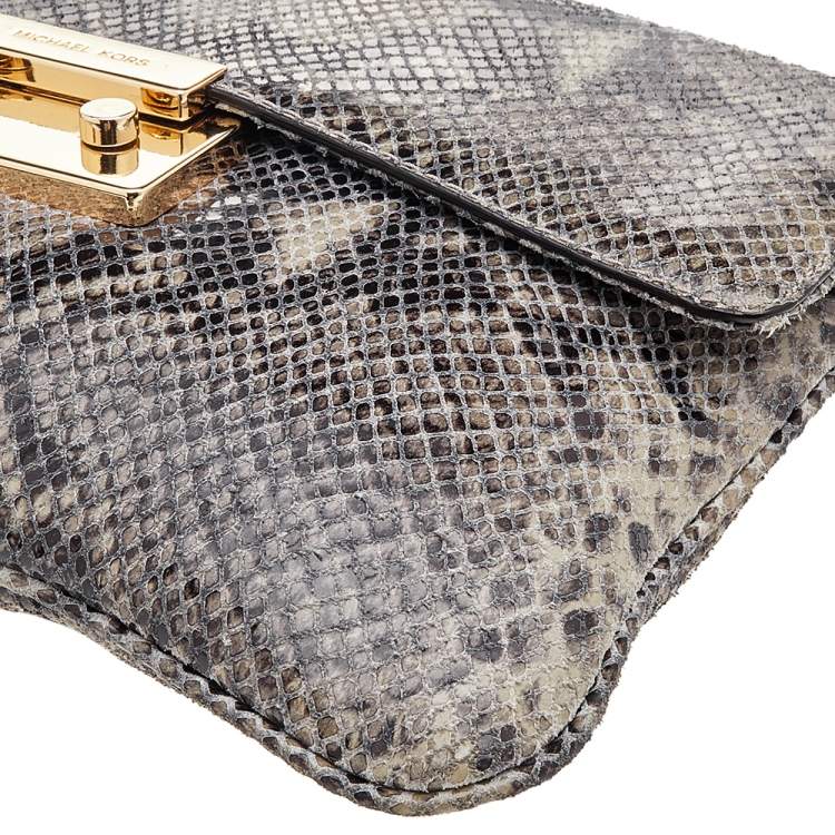 Pre Owned Michael Kors Grey Python Embossed Leather Slim Flap Chain Bag