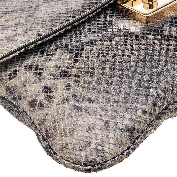 Pre Owned Michael Kors Grey Python Embossed Leather Slim Flap Chain Bag