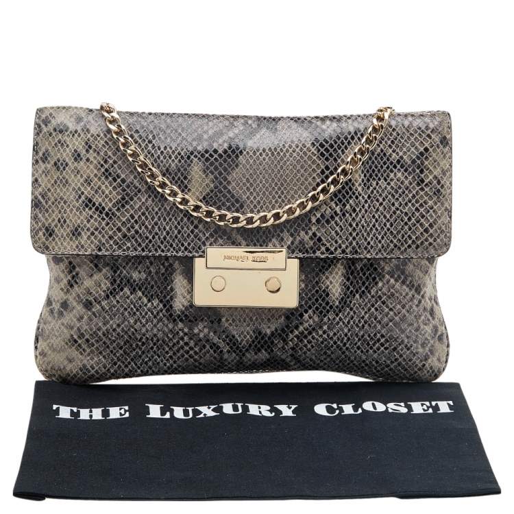 Pre Owned Michael Kors Grey Python Embossed Leather Slim Flap Chain Bag