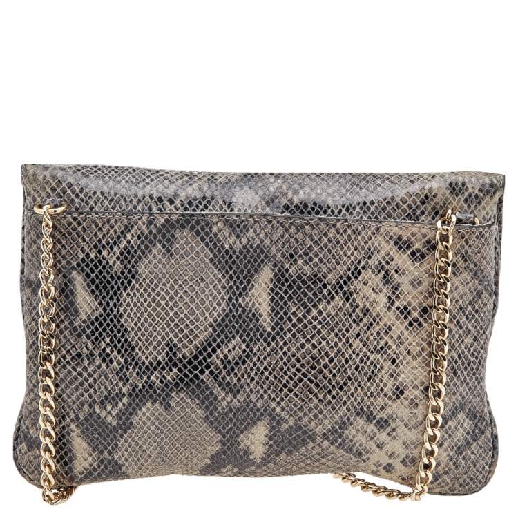 Pre Owned Michael Kors Grey Python Embossed Leather Slim Flap Chain Bag