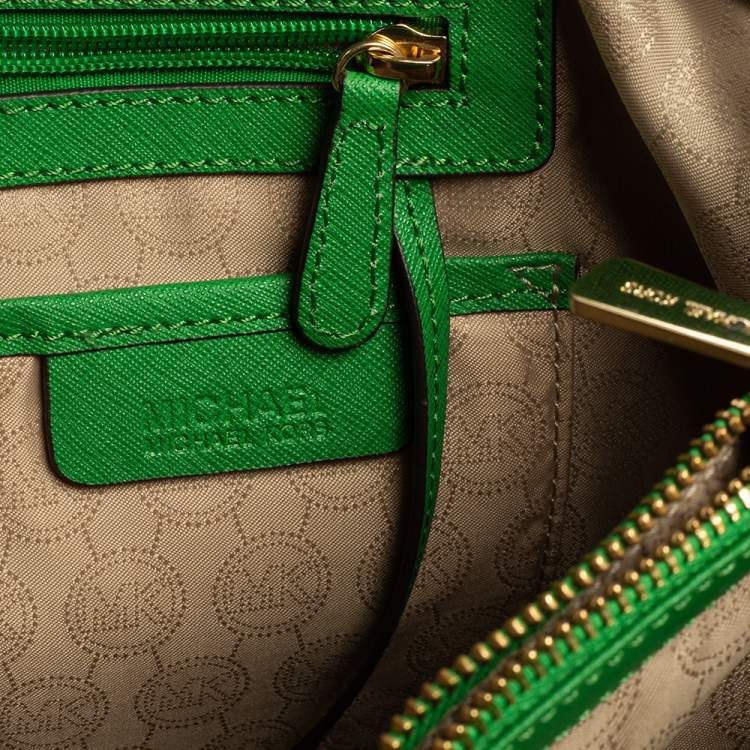 Pre Owned MICHAEL Michael Kors Green Saffiano Leather Cynthia Tote