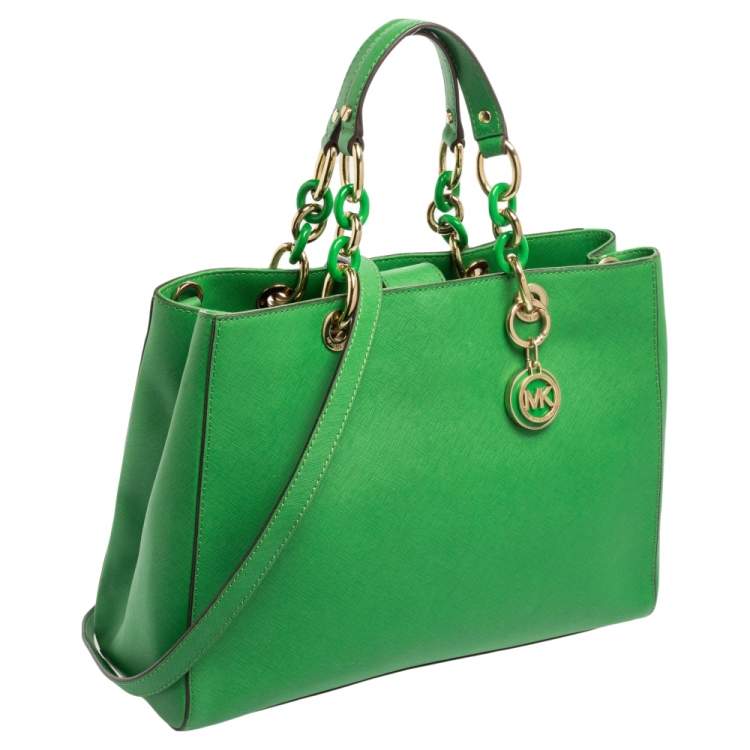 Pre Owned MICHAEL Michael Kors Green Saffiano Leather Cynthia Tote
