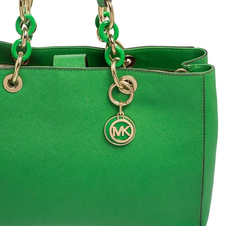 Pre Owned MICHAEL Michael Kors Green Saffiano Leather Cynthia Tote