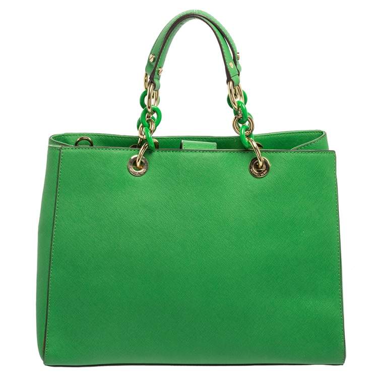 Pre Owned MICHAEL Michael Kors Green Saffiano Leather Cynthia Tote